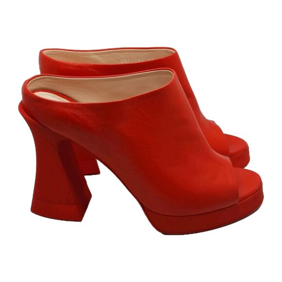 AGL ATTILIO GIUSTI LEOMBRUNI Red JANIS Slip-on Open Toe Mule Platform Heels 10 - Picture 9 of 16